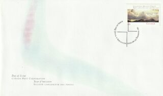 2000 Canada #1858 7th Day Adventist Church, Sunlight breaking through clouds, mountains FDC