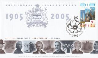 2005 Canada #2116 Alberta Centenary - Nova Chemicals plant, Calgary's skyline, Mount Grassi FDC