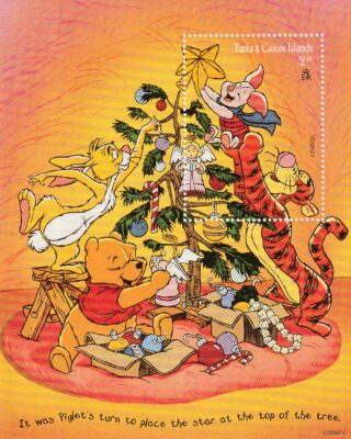1996 Turks and Caicos Islands #1222 Piglet Placing Star atop Tree