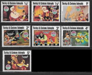 1980 Turks and Caicos Islands #442 - 448 Christmas: Scenes from Walt Disney's Pinocchio