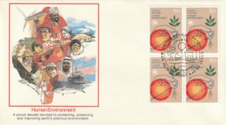 1982 United Nations New York #371 United Nations Environment Program, 10th Anniversary - Sun and Hand Holding Seedling FDC