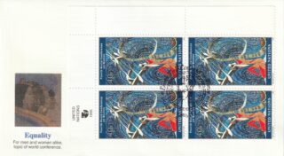 1995 United Nations New York #667 4th World Conference on Women, Beijing - Seated Woman & Cranes Flying Above FDC