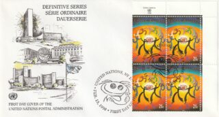1998 United Nations New York #729 Dancing around UN Emblem FDC