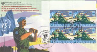 1998 United Nations New York #738 UN Peacekeeping Forces, 50th Anniversary - Two Soldiers on Vehicle FDC