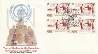 1987 United Nations New York #495 International Year of Shelter for the Homeless - Surveying and Blueprinting FDC