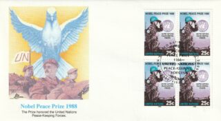 1989 United Nations New York #548 UN Peace-Keeping Force, 1988 Nobel Prize Winner FDC