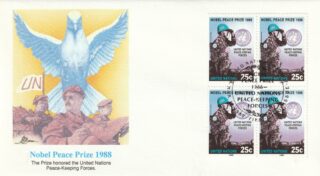 1989 United Nations New York #548 UN Peace-Keeping Force, 1988 Nobel Prize Winner FDC