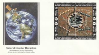 1994 United Nations New York #650a International Decade for Natural Disaster Reduction - Earth Seen From Space and Outline Map FDC